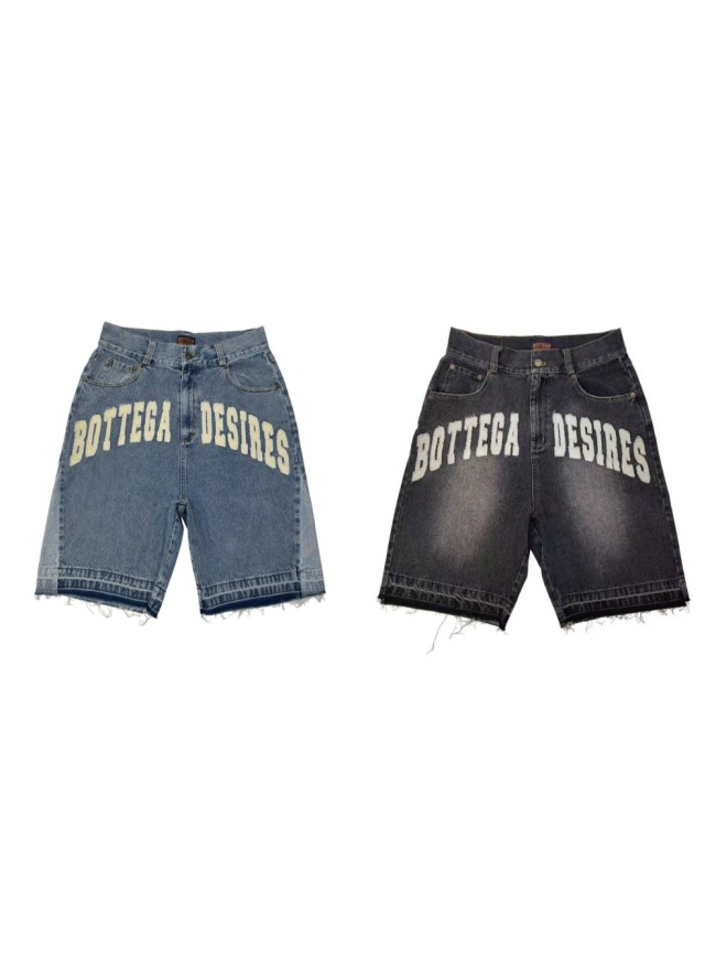 Vintage Arch Slogan Frayed Embroidery Denim Shorts 2 colors 29340688