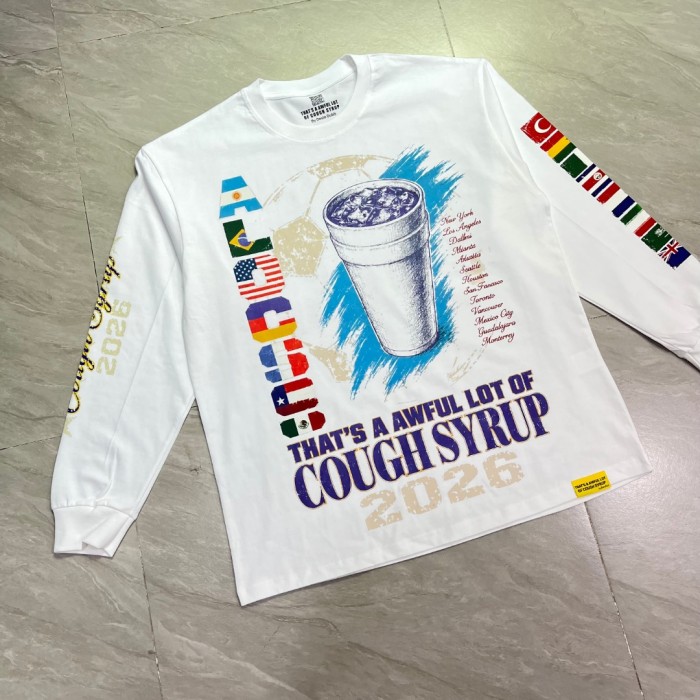 Vintage Washed Streetwear Front World Cup National Flag Letter Cup Graffiti Long Sleeve T-Shirt 29343069