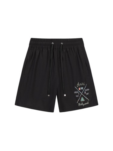 Retro Streetwear Front Billiard Cue Ball Hollywood Print Back Solid Plain Cargo Pocket Design Drawstring Swim Trunk Shorts 29342684