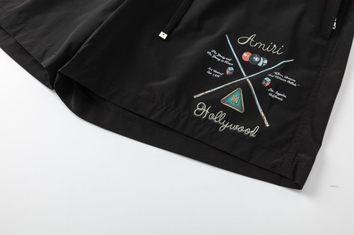 Retro Streetwear Front Billiard Cue Ball Hollywood Print Back Solid Plain Cargo Pocket Design Drawstring Swim Trunk Shorts 29342684