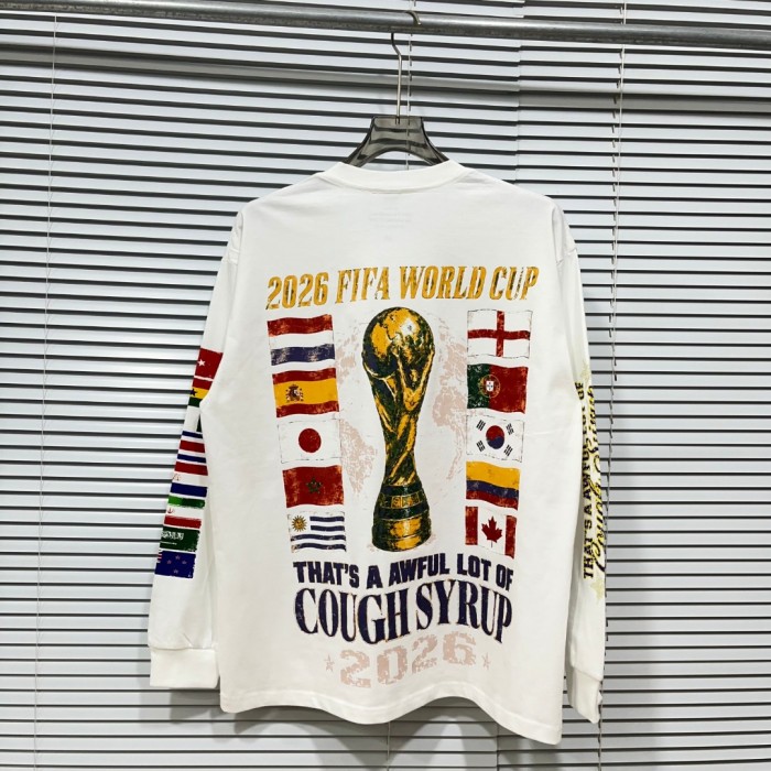 Vintage Washed Streetwear Front World Cup National Flag Letter Cup Graffiti Long Sleeve T-Shirt 29343069