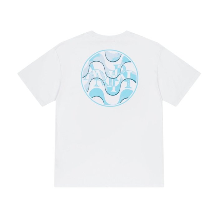 Modern Streetwear Front Small Blue Swirl Circle Logo Print Back Large Red Wave Round Amiri Letter Graphic Oversized Tee 2 colors 29342532
