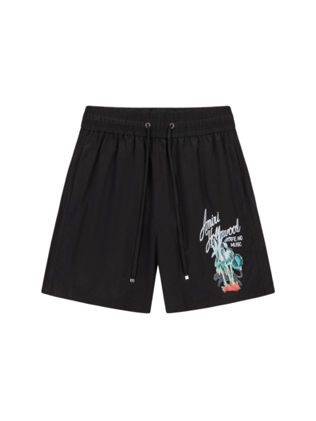 Hollywood Cafe Music Palm Panther Script Print Back Cargo Pocket Leather Label Loose Drawstring Swim Trunk Shorts 29342987