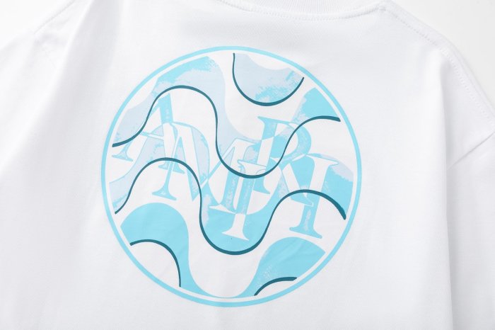 Modern Streetwear Front Small Blue Swirl Circle Logo Print Back Large Red Wave Round Amiri Letter Graphic Oversized Tee 2 colors 29342532