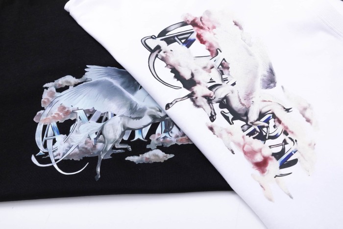 Vintage Luxury High Street Front Center White Crane Pink Cloud Overlay Gothic Amiri Letter Oversized Tee 2 colors 29342422