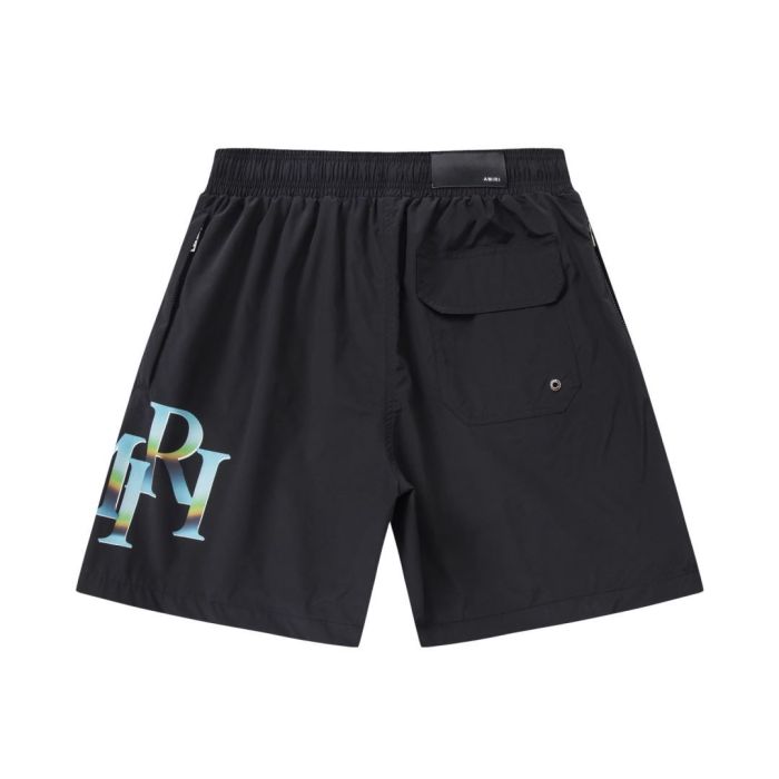 Iridescent Overlap AM Monogram Print Back Gradient Holographic RI Letter Cargo Pocket Leather Label Drawstring Swim Trunk Shorts 29343023