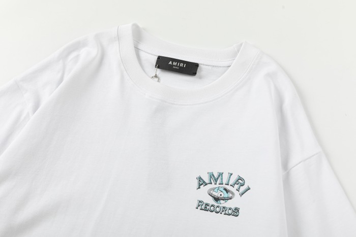 Vintage Streetwear Front Small Amiri Records Logo Print Back Globe Music Letter Graphic Oversized Tee 2 colors 29342427