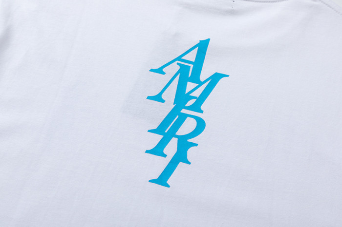 Minimalist High Street Front Small Vertical Stacked Amiri Letter Print Back Large Overlap Amiri Logo Graphic Oversized Tee 2 colors 29342472