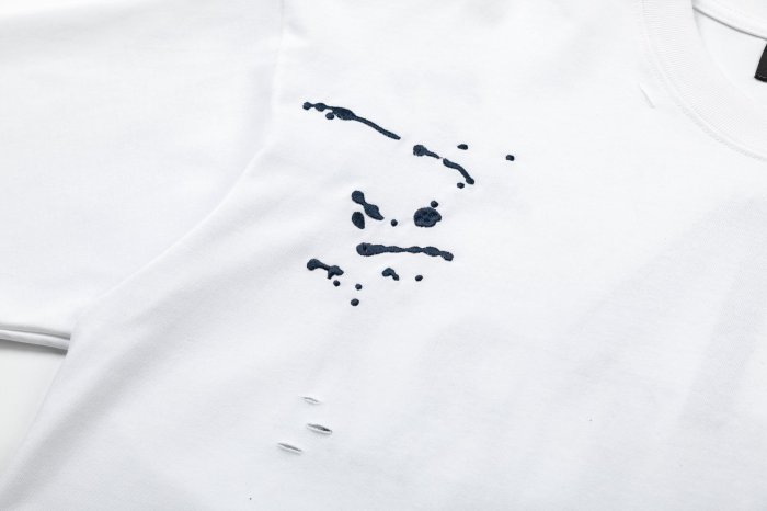 Denim Patch M Logo Ink Splatter Ripped Fabric Print Back Large Denim Stitch Letter Graphic Tee 2 colors 29342946
