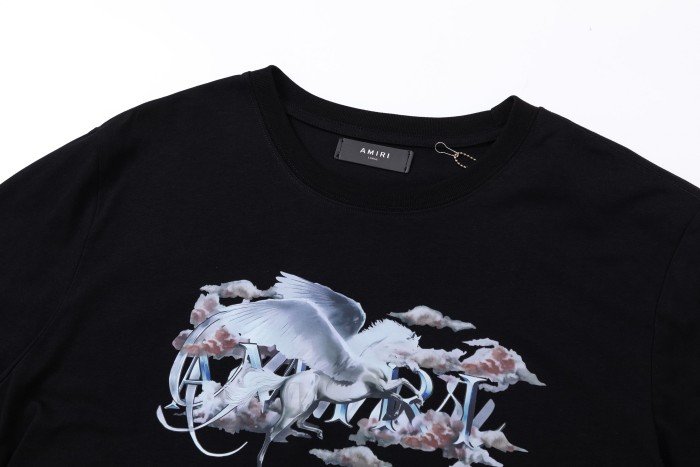 Vintage Luxury High Street Front Center White Crane Pink Cloud Overlay Gothic Amiri Letter Oversized Tee 2 colors 29342422