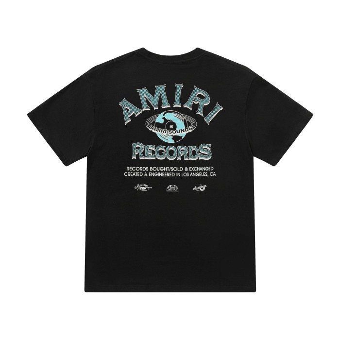 Vintage Streetwear Front Small Amiri Records Logo Print Back Globe Music Letter Graphic Oversized Tee 2 colors 29342427