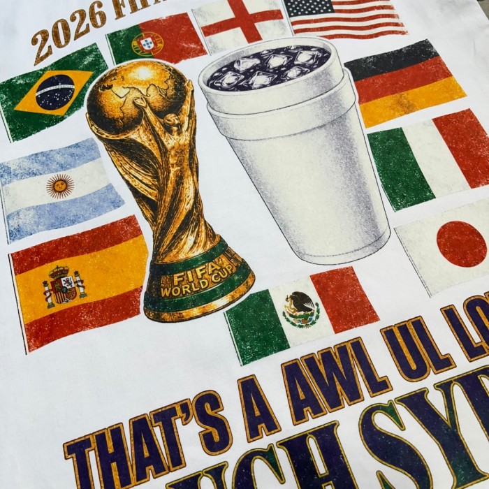 Vintage Washed Streetwear Front 2026 Fifa World Cup Trophy Multi National Flags Cup Slogan Distressed Print T-Shirt 29343100