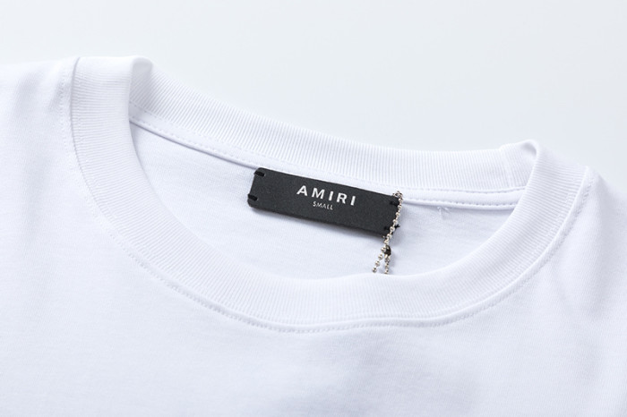 Minimalist High Street Front Small Vertical Stacked Amiri Letter Print Back Large Overlap Amiri Logo Graphic Oversized Tee 2 colors 29342472