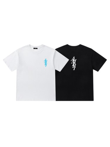 Minimalist High Street Front Small Vertical Stacked Amiri Letter Print Back Large Overlap Amiri Logo Graphic Oversized Tee 2 colors 29342472