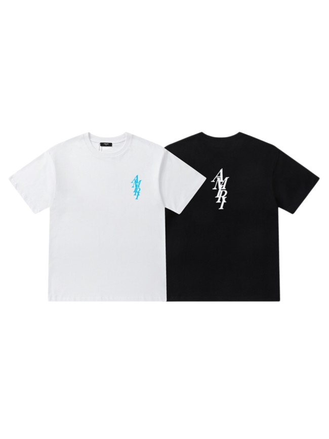 Minimalist High Street Front Small Vertical Stacked Amiri Letter Print Back Large Overlap Amiri Logo Graphic Oversized Tee 2 colors 29342472