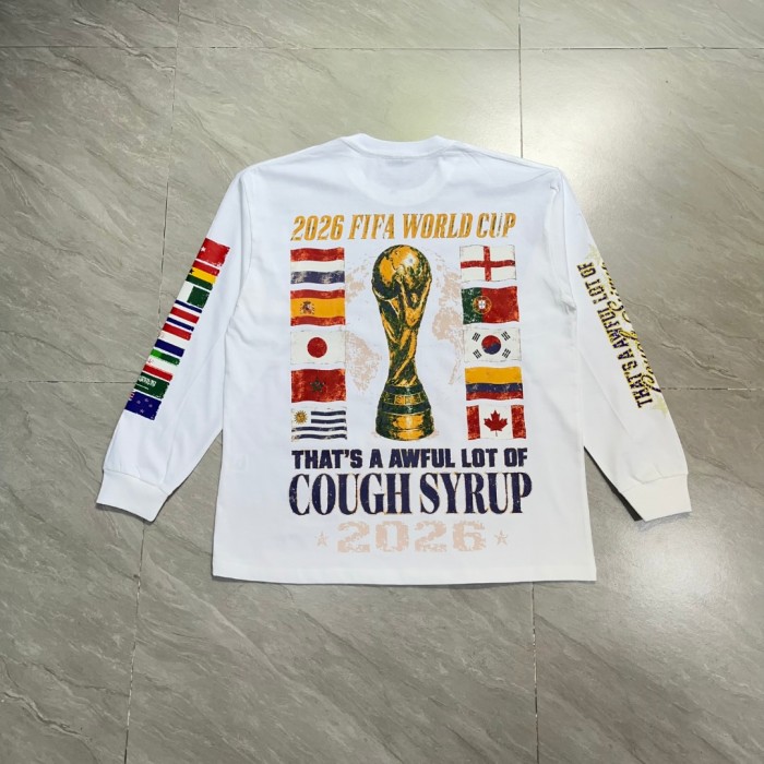 Vintage Washed Streetwear Front World Cup National Flag Letter Cup Graffiti Long Sleeve T-Shirt 29343069