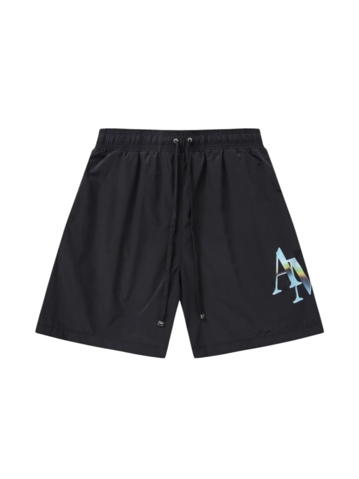 Iridescent Overlap AM Monogram Print Back Gradient Holographic RI Letter Cargo Pocket Leather Label Drawstring Swim Trunk Shorts 29343023