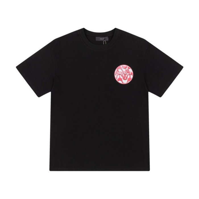 Modern Streetwear Front Small Blue Swirl Circle Logo Print Back Large Red Wave Round Amiri Letter Graphic Oversized Tee 2 colors 29342532
