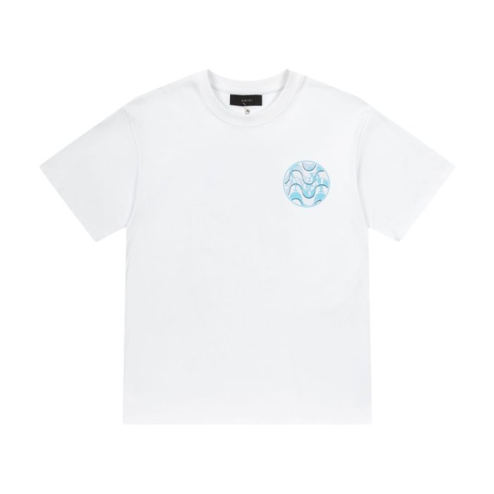 Modern Streetwear Front Small Blue Swirl Circle Logo Print Back Large Red Wave Round Amiri Letter Graphic Oversized Tee 2 colors 29342532