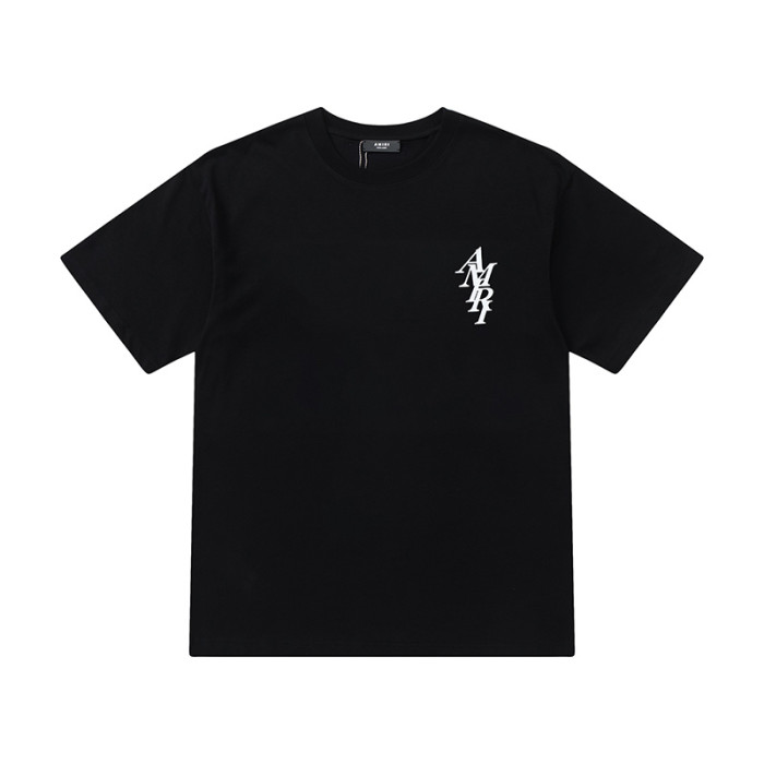 Minimalist High Street Front Small Vertical Stacked Amiri Letter Print Back Large Overlap Amiri Logo Graphic Oversized Tee 2 colors 29342472