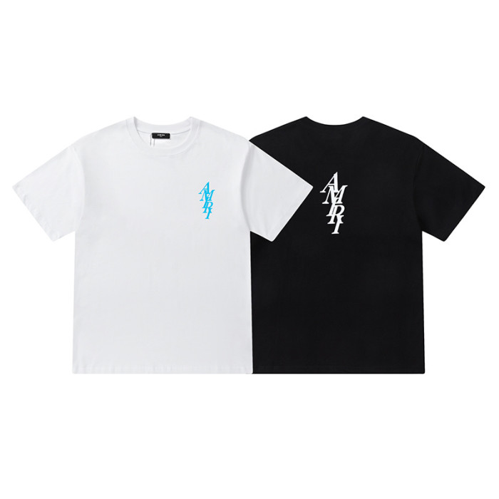 Minimalist High Street Front Small Vertical Stacked Amiri Letter Print Back Large Overlap Amiri Logo Graphic Oversized Tee 2 colors 29342472
