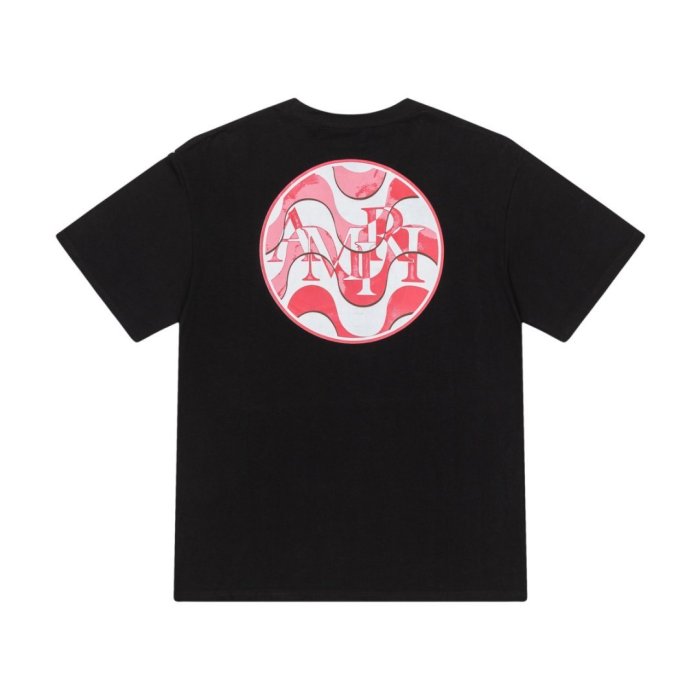 Modern Streetwear Front Small Blue Swirl Circle Logo Print Back Large Red Wave Round Amiri Letter Graphic Oversized Tee 2 colors 29342532