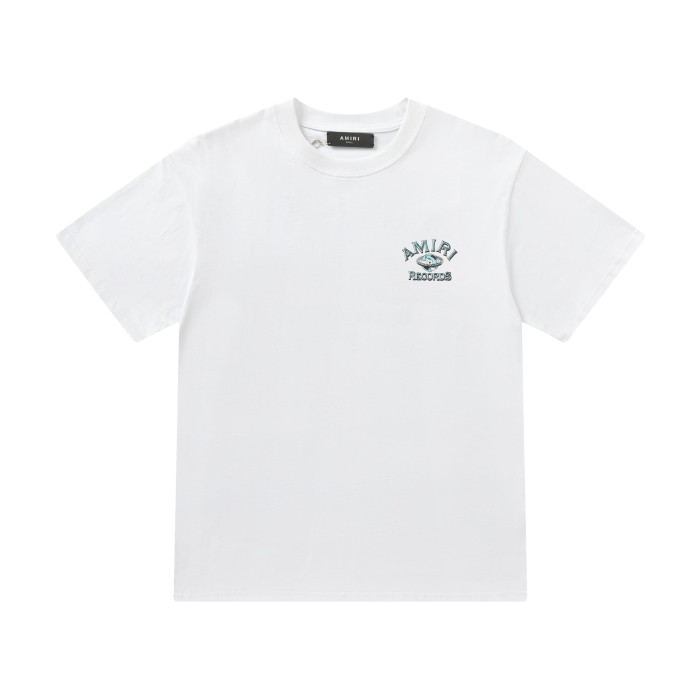 Vintage Streetwear Front Small Amiri Records Logo Print Back Globe Music Letter Graphic Oversized Tee 2 colors 29342427