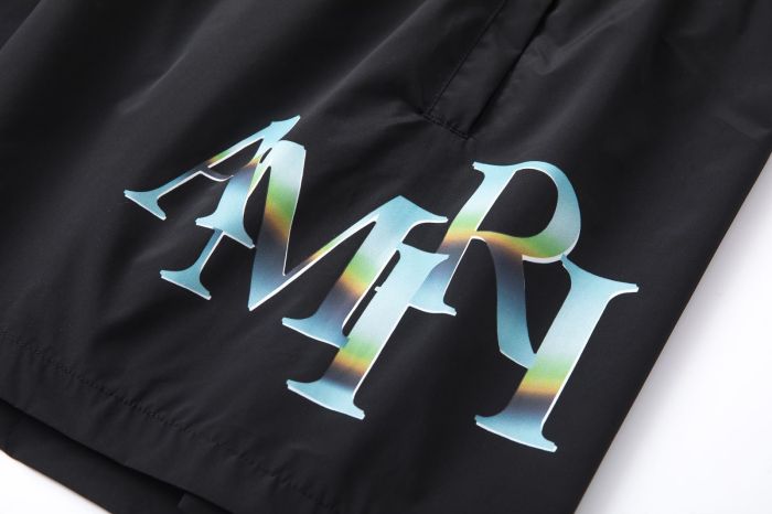 Iridescent Overlap AM Monogram Print Back Gradient Holographic RI Letter Cargo Pocket Leather Label Drawstring Swim Trunk Shorts 29343023