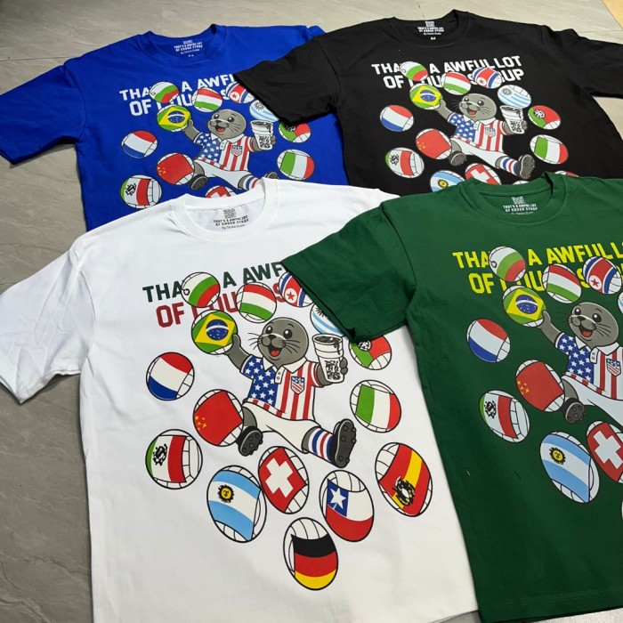 Cartoon Streetwear Front Cute Us Jersey Sea Lion Multinational Country Flag Football Ball Slogan Print T-Shirt 4 colors 29343108