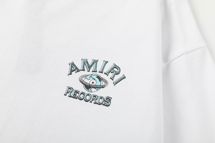 Vintage Streetwear Front Small Amiri Records Logo Print Back Globe Music Letter Graphic Oversized Tee 2 colors 29342427