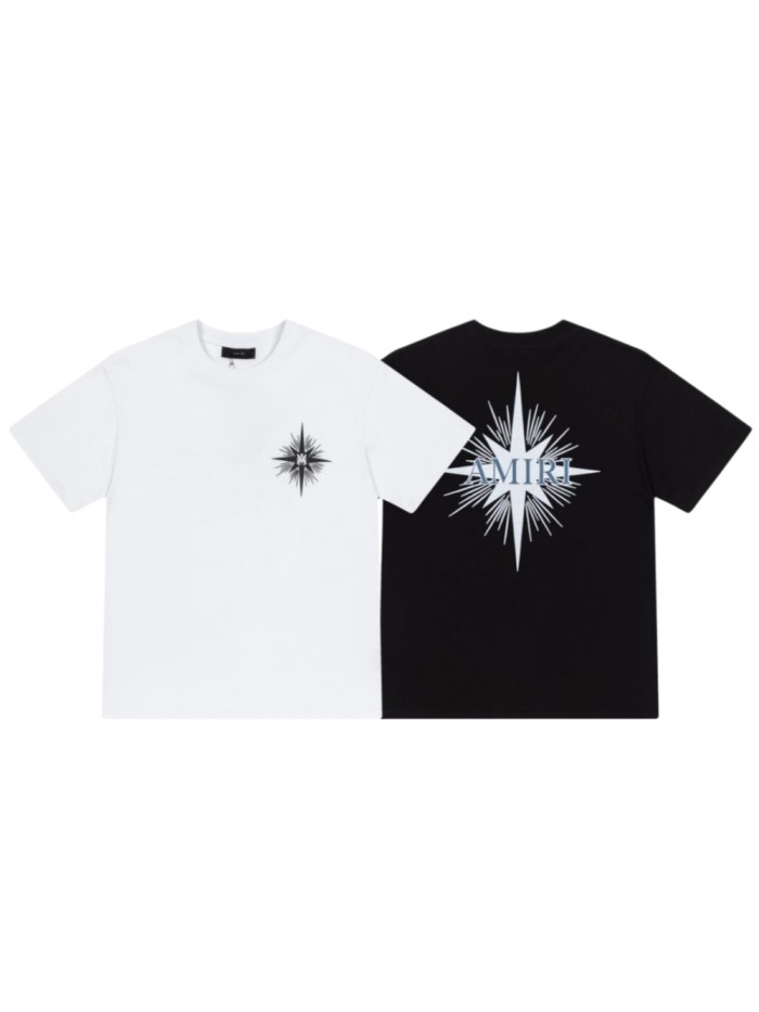 Streetwear Retro Front Tiny Burst Star Print Back Large Radiant Star Letter Graphic Oversized Tee 2 colors 29342403