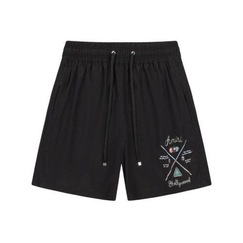 Retro Streetwear Front Billiard Cue Ball Hollywood Print Back Solid Plain Cargo Pocket Design Drawstring Swim Trunk Shorts 29342684