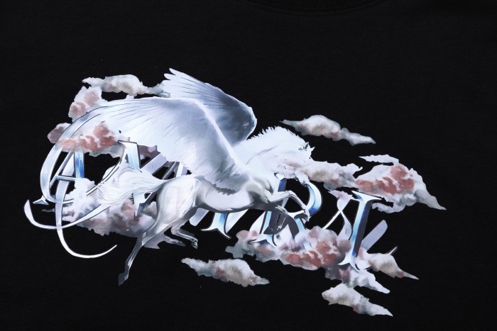 Vintage Luxury High Street Front Center White Crane Pink Cloud Overlay Gothic Amiri Letter Oversized Tee 2 colors 29342422