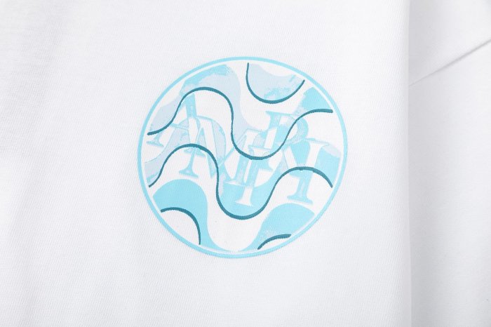 Modern Streetwear Front Small Blue Swirl Circle Logo Print Back Large Red Wave Round Amiri Letter Graphic Oversized Tee 2 colors 29342532