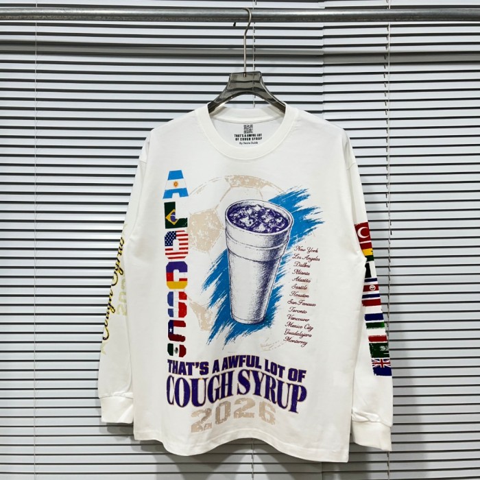 Vintage Washed Streetwear Front World Cup National Flag Letter Cup Graffiti Long Sleeve T-Shirt 29343069