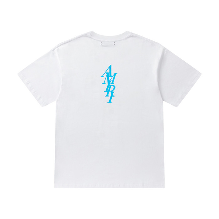 Minimalist High Street Front Small Vertical Stacked Amiri Letter Print Back Large Overlap Amiri Logo Graphic Oversized Tee 2 colors 29342472