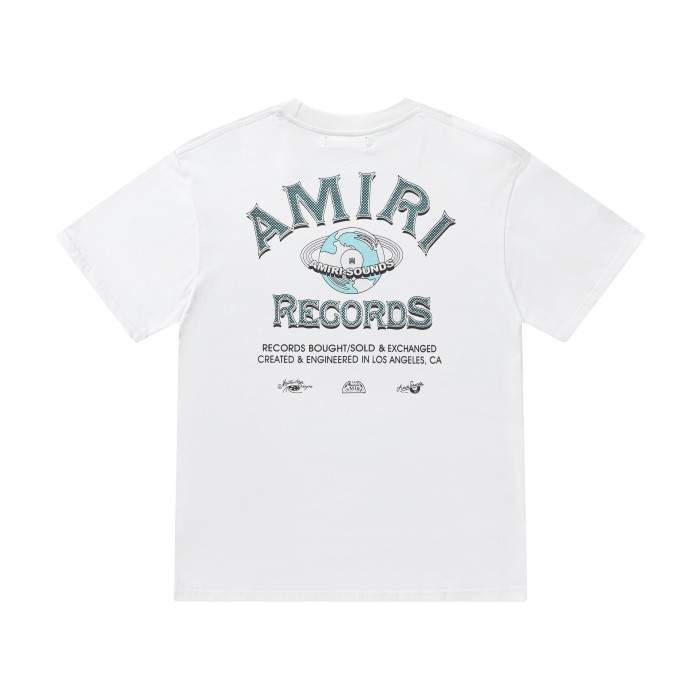 Vintage Streetwear Front Small Amiri Records Logo Print Back Globe Music Letter Graphic Oversized Tee 2 colors 29342427