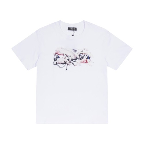 Vintage Luxury High Street Front Center White Crane Pink Cloud Overlay Gothic Amiri Letter Oversized Tee 2 colors 29342422