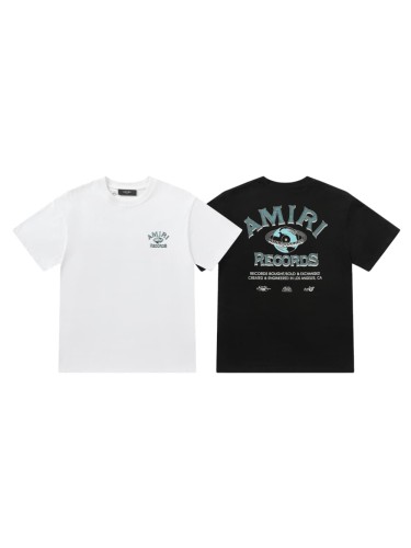 Vintage Streetwear Front Small Amiri Records Logo Print Back Globe Music Letter Graphic Oversized Tee 2 colors 29342427