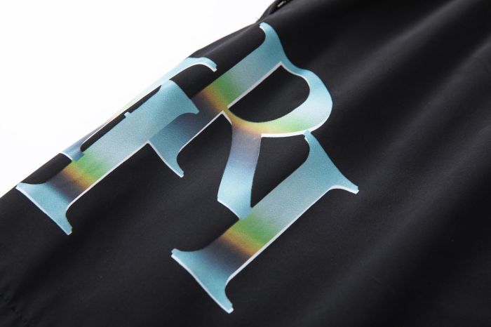 Iridescent Overlap AM Monogram Print Back Gradient Holographic RI Letter Cargo Pocket Leather Label Drawstring Swim Trunk Shorts 29343023