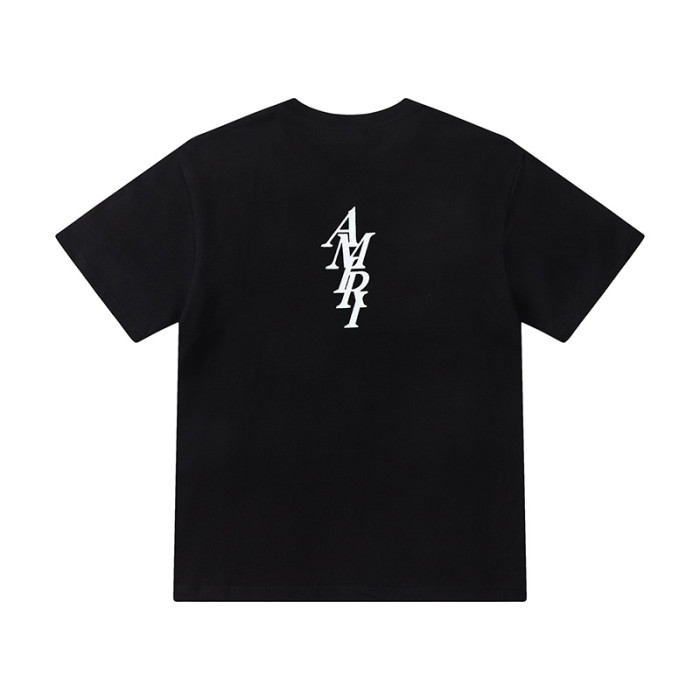 Minimalist High Street Front Small Vertical Stacked Amiri Letter Print Back Large Overlap Amiri Logo Graphic Oversized Tee 2 colors 29342472