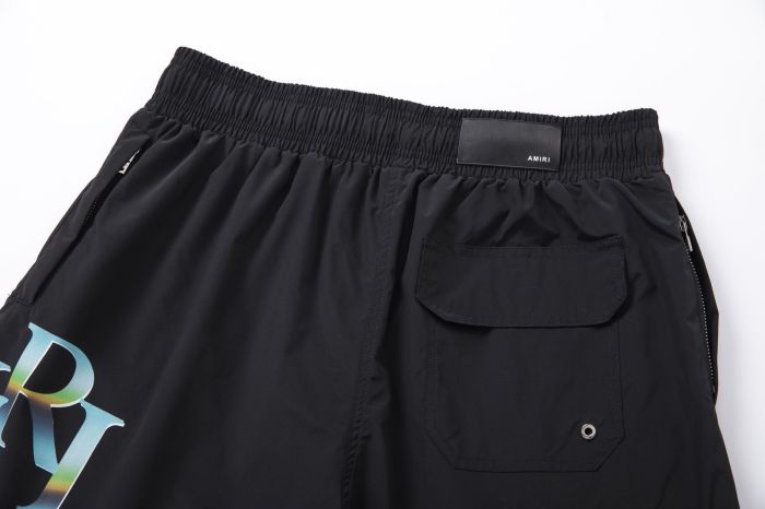 Iridescent Overlap AM Monogram Print Back Gradient Holographic RI Letter Cargo Pocket Leather Label Drawstring Swim Trunk Shorts 29343023
