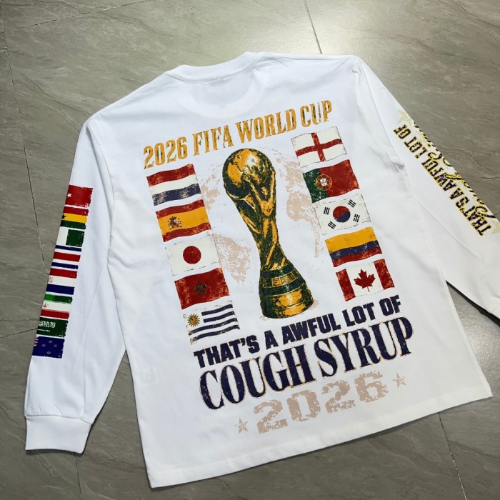 Vintage Washed Streetwear Front World Cup National Flag Letter Cup Graffiti Long Sleeve T-Shirt 29343069