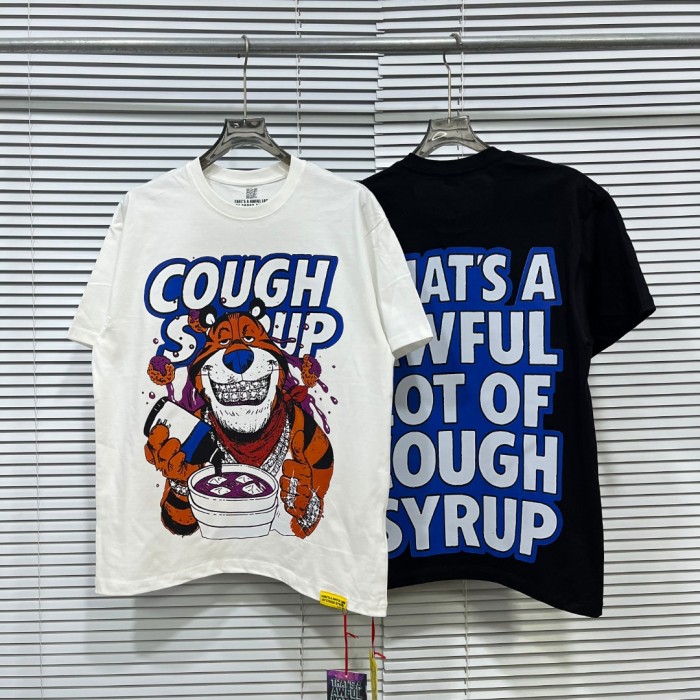 West Coast Casual Fashion Front Chill Cartoon Tiger Hip Hop Accessories Syrup Pouring Graffiti Bubble Letter Print T-Shirt 2 colors 29344065