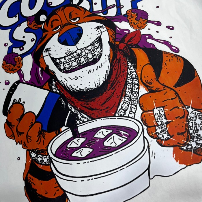 West Coast Casual Fashion Front Chill Cartoon Tiger Hip Hop Accessories Syrup Pouring Graffiti Bubble Letter Print T-Shirt 2 colors 29344065