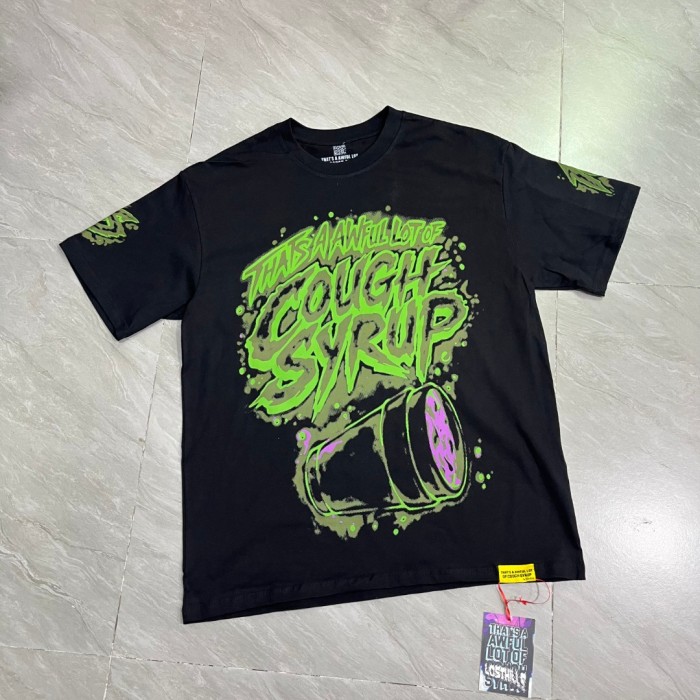 Dark Grunge Streetwear Front Splatter Paint Toxic Green Jagged Graffiti Letter Overturned Cup Purple Liquid Print Oversized T-Shirt 29343950
