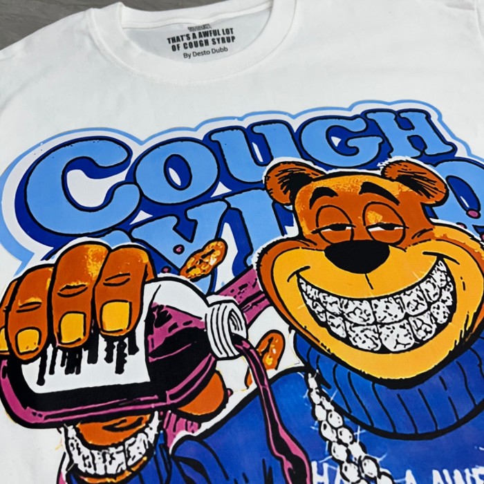 Cartoon Hip Hop Streetwear Front Honey Bear Diamond Grill Teeth Chain Watch Pouring Purple Syrup Ice Cup Drip Print T-Shirt 2 colors 29344042