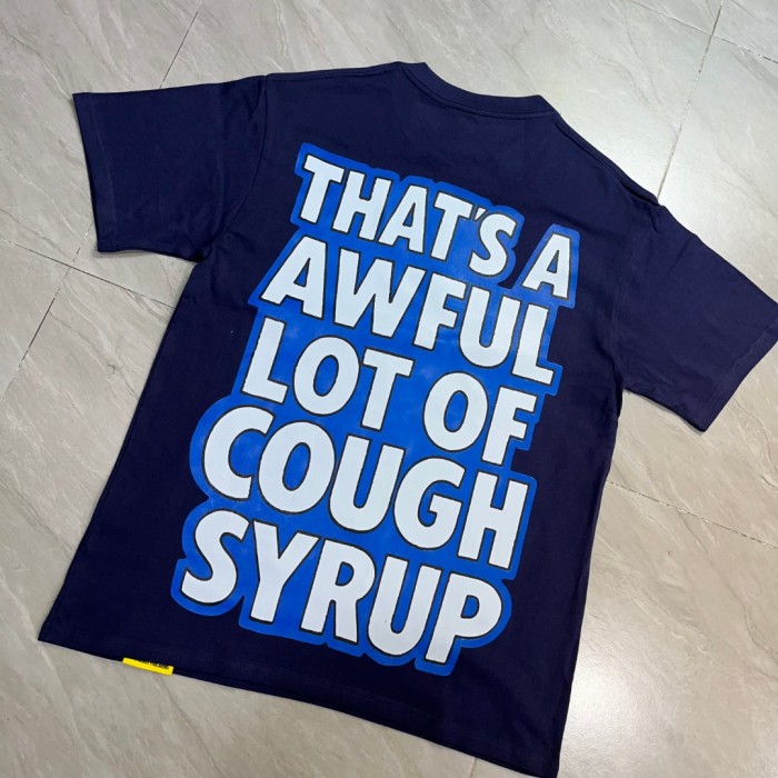 West Coast Casual Fashion Solid Navy Blue Laid Back Tiger Mascot Pour Syrup Graffiti Bubble Font Print T-Shirt 29344147