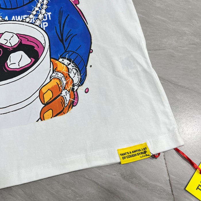Cartoon Hip Hop Streetwear Front Honey Bear Diamond Grill Teeth Chain Watch Pouring Purple Syrup Ice Cup Drip Print T-Shirt 2 colors 29344042
