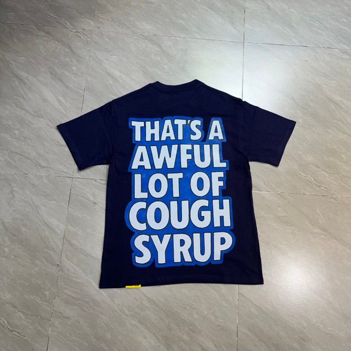 West Coast Casual Fashion Solid Navy Blue Laid Back Tiger Mascot Pour Syrup Graffiti Bubble Font Print T-Shirt 29344147